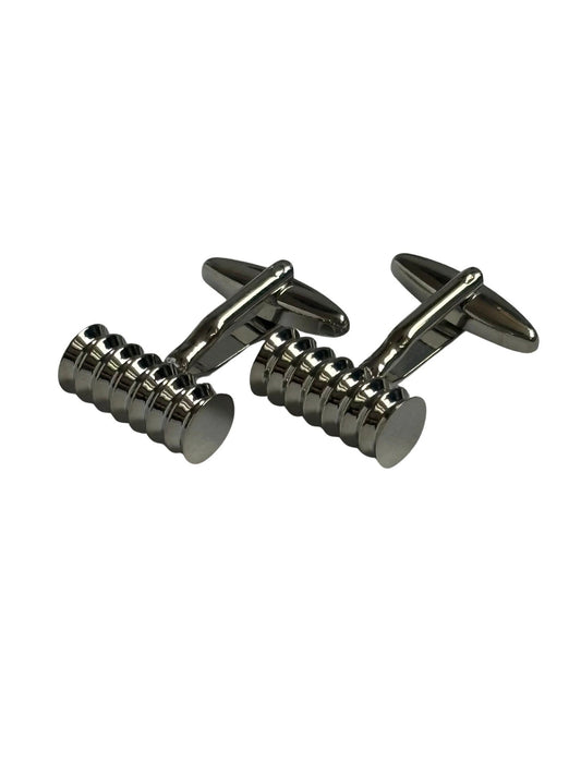 Classic silver cufflinks with a round ridged design by Frederick Thomas Handmade Mens Ties