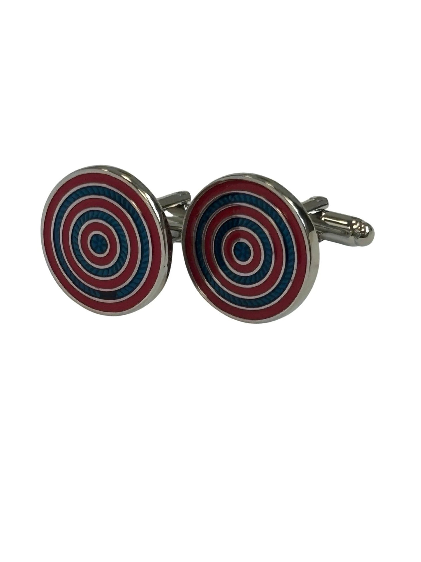 red and blue cufflinks in a circular target design by Frederick Thomas Handmade Mens Ties