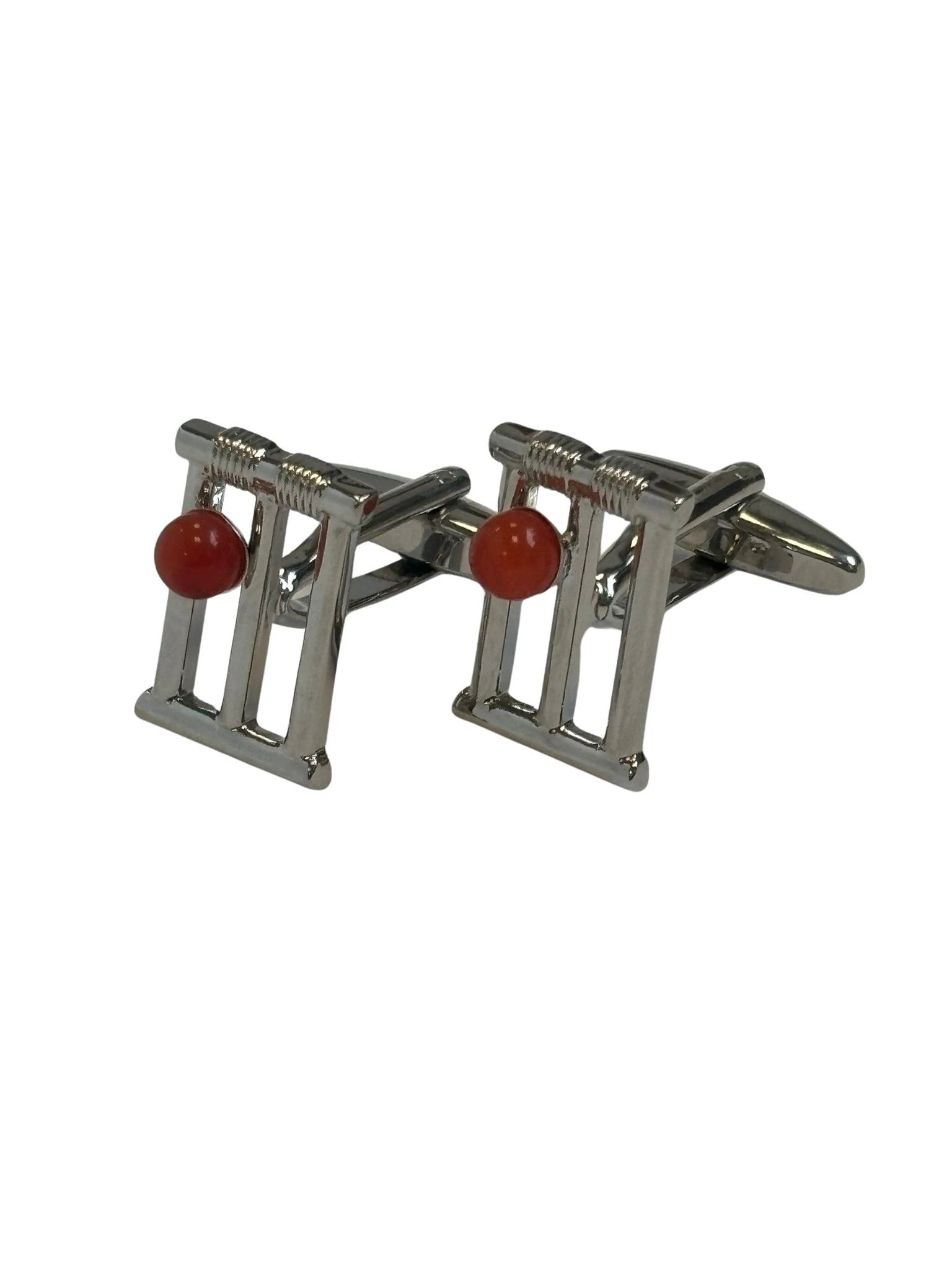 Quirky cricketing style cufflinks in a stumps and ball design by Frederick Thomas Handmade Mens Ties