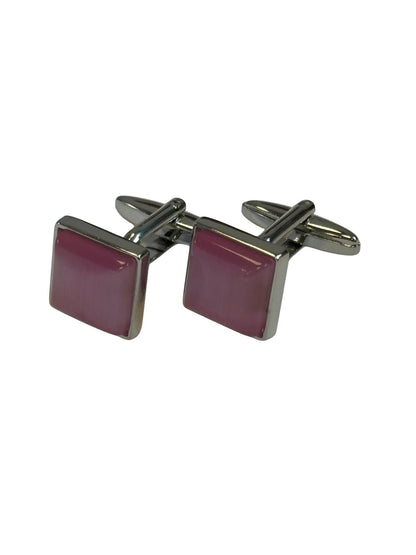 Classic silver square cufflinks with a pale pink stone by Frederick Thomas Handmade Mens Ties