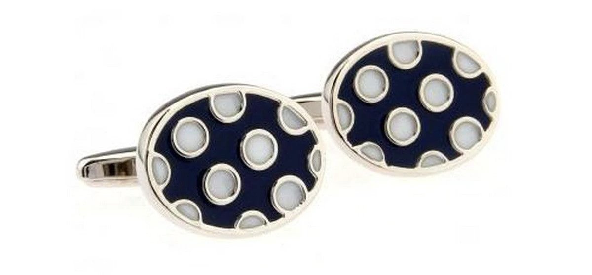 navy and white spotty cufflinks by Frederick Thomas Handmade Mens Ties