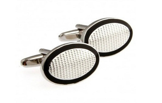 black and silver oval cufflinks by Frederick Thomas Handmade Mens Ties