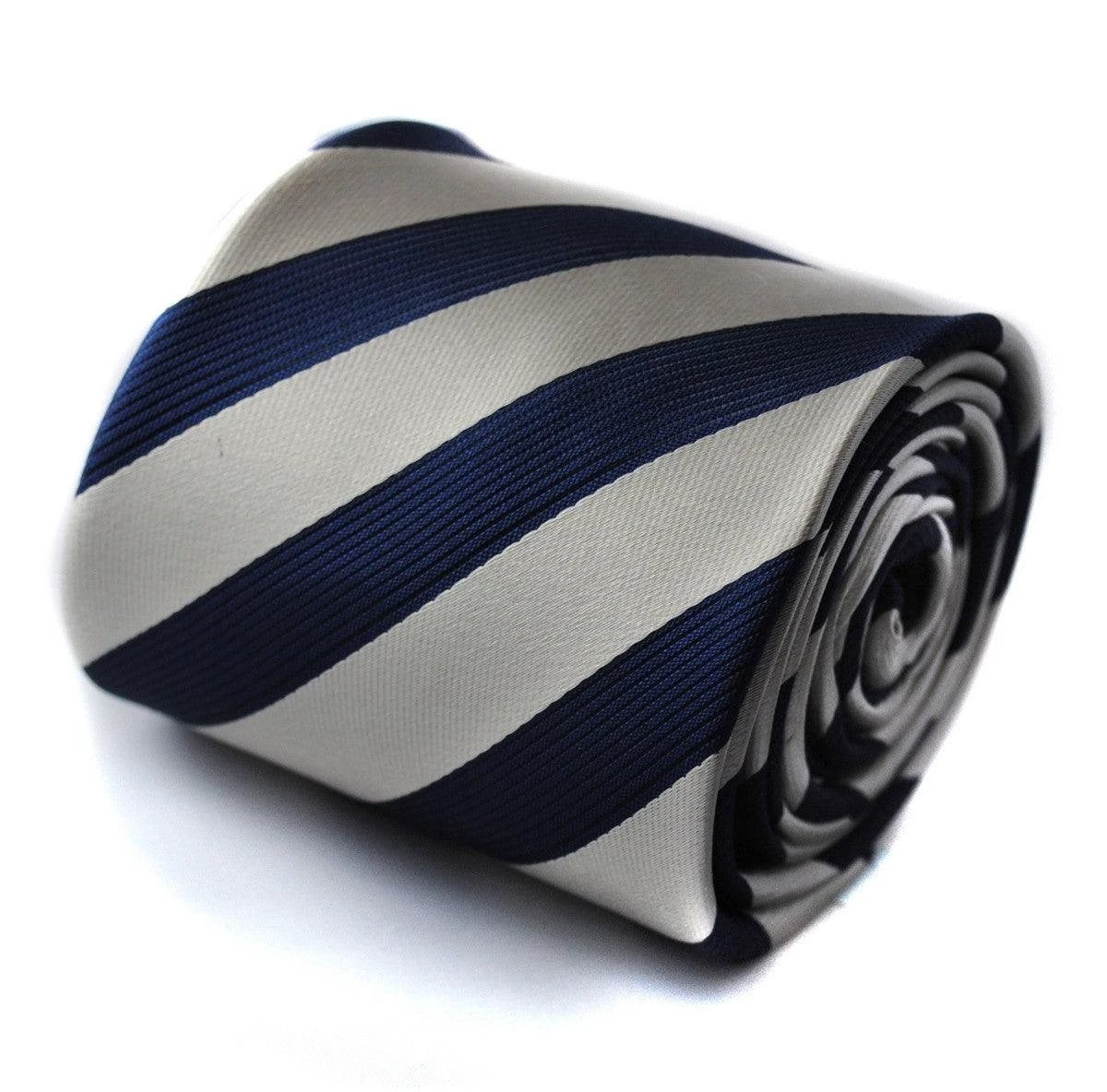 navy blue and silver grey striped tie by Frederick Thomas Handmade Mens Ties
