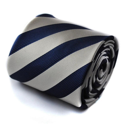 navy blue and silver grey striped tie by Frederick Thomas Handmade Mens Ties
