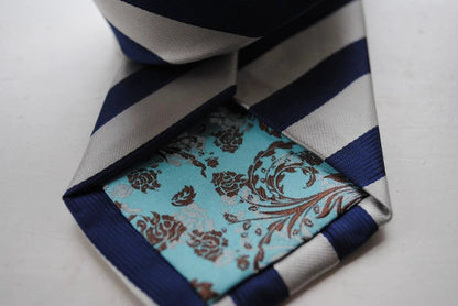 navy blue and silver grey striped tie by Frederick Thomas Handmade Mens Ties