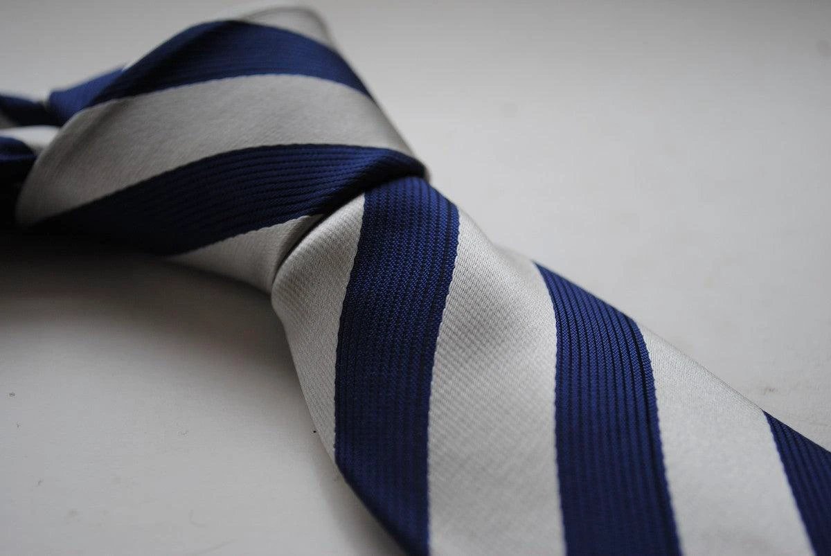 navy blue and silver grey striped tie by Frederick Thomas Handmade Mens Ties