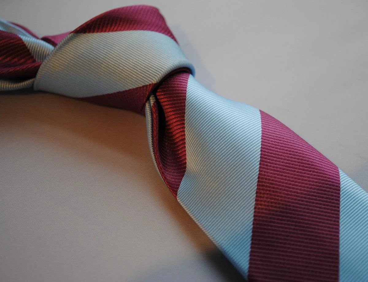 maroon and light blue barber striped tie by Frederick Thomas Handmade Mens Ties