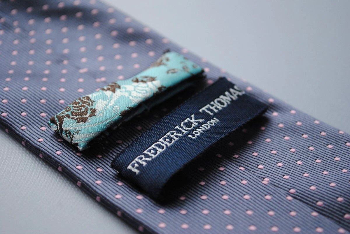 dark grey tie with pale pink pin spots by Frederick Thomas Handmade Mens Ties