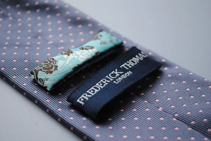 dark grey tie with pale pink pin spots by Frederick Thomas Handmade Mens Ties