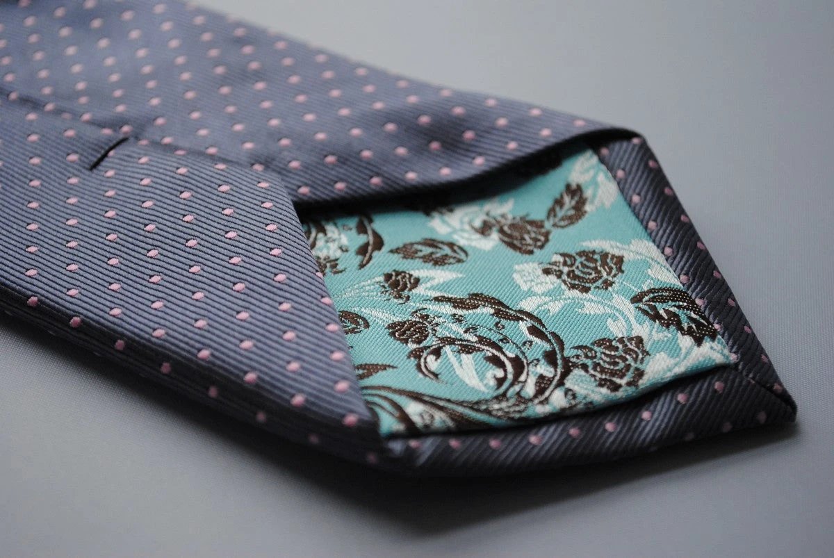 dark grey tie with pale pink pin spots by Frederick Thomas Handmade Mens Ties