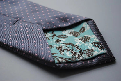 dark grey tie with pale pink pin spots by Frederick Thomas Handmade Mens Ties