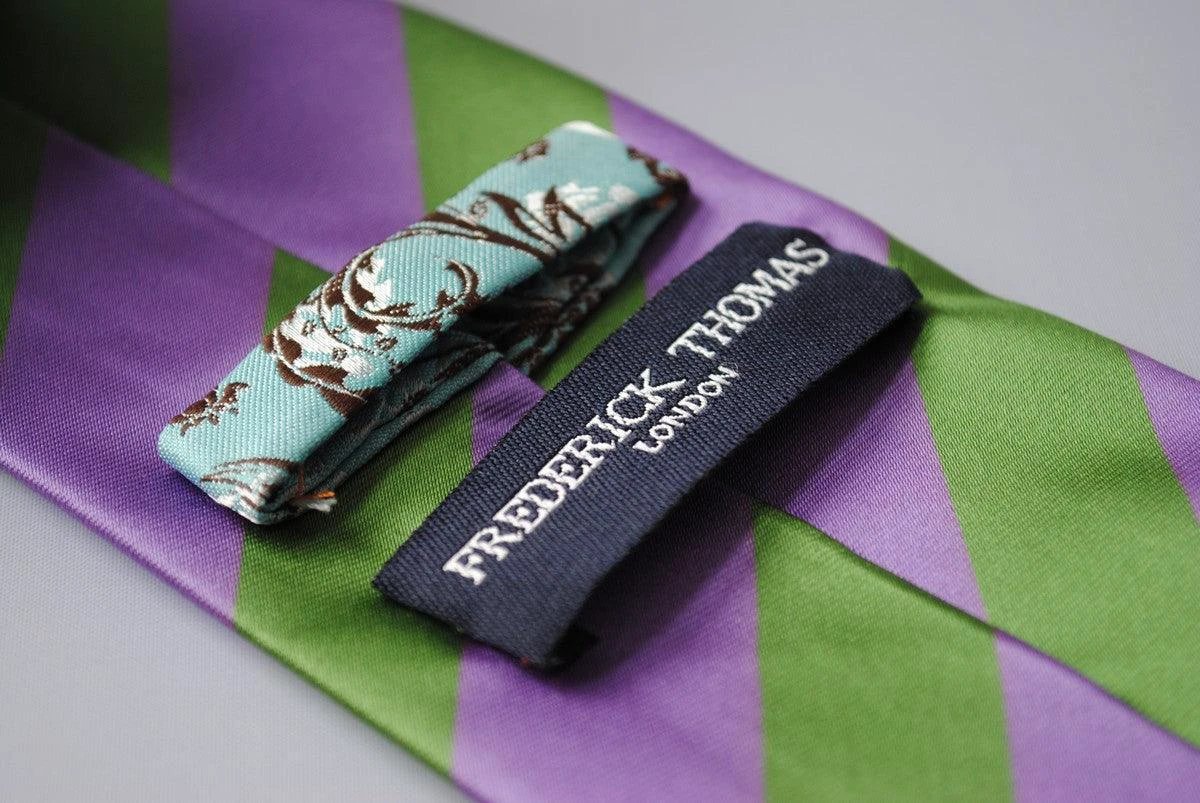 green and purple barber stripe tie by Frederick Thomas Handmade Mens Ties