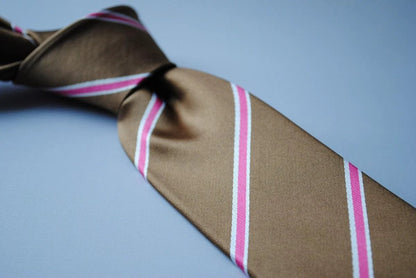 brown, white and pink striped tie by Frederick Thomas Handmade Mens Ties