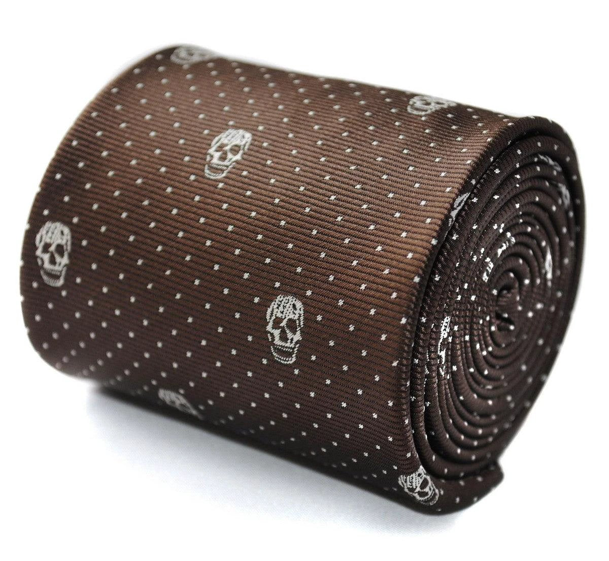 brown skulls design tie by Frederick Thomas Handmade Mens Ties