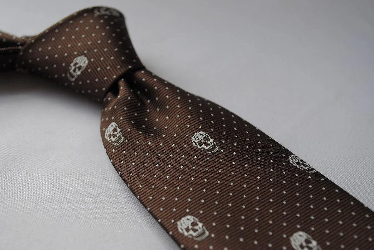 brown skulls design tie by Frederick Thomas Handmade Mens Ties