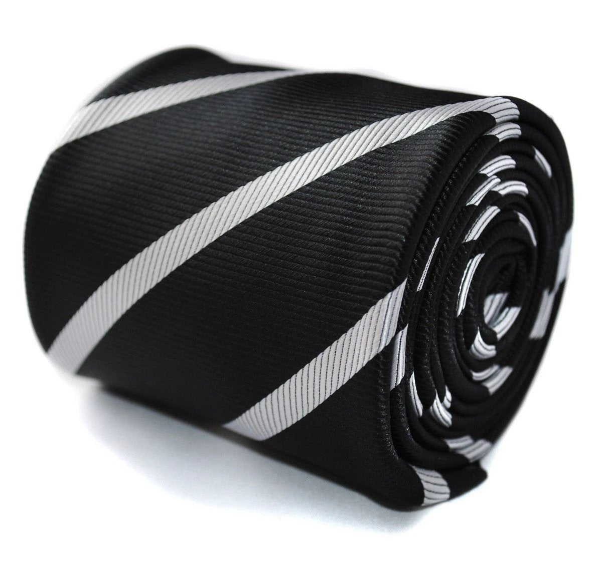black tie with white stripes by Frederick Thomas Handmade Mens Ties