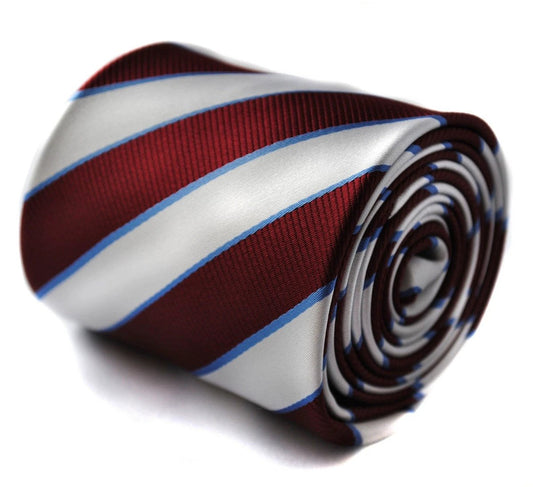 maroon and silver barber striped tie by Frederick Thomas Handmade Mens Ties