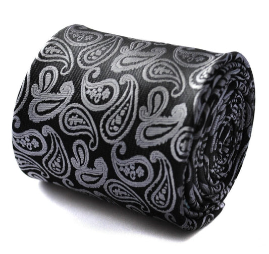 black and silver paisley design tie by Frederick Thomas Handmade Mens Ties