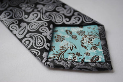 black and silver paisley design tie by Frederick Thomas Handmade Mens Ties