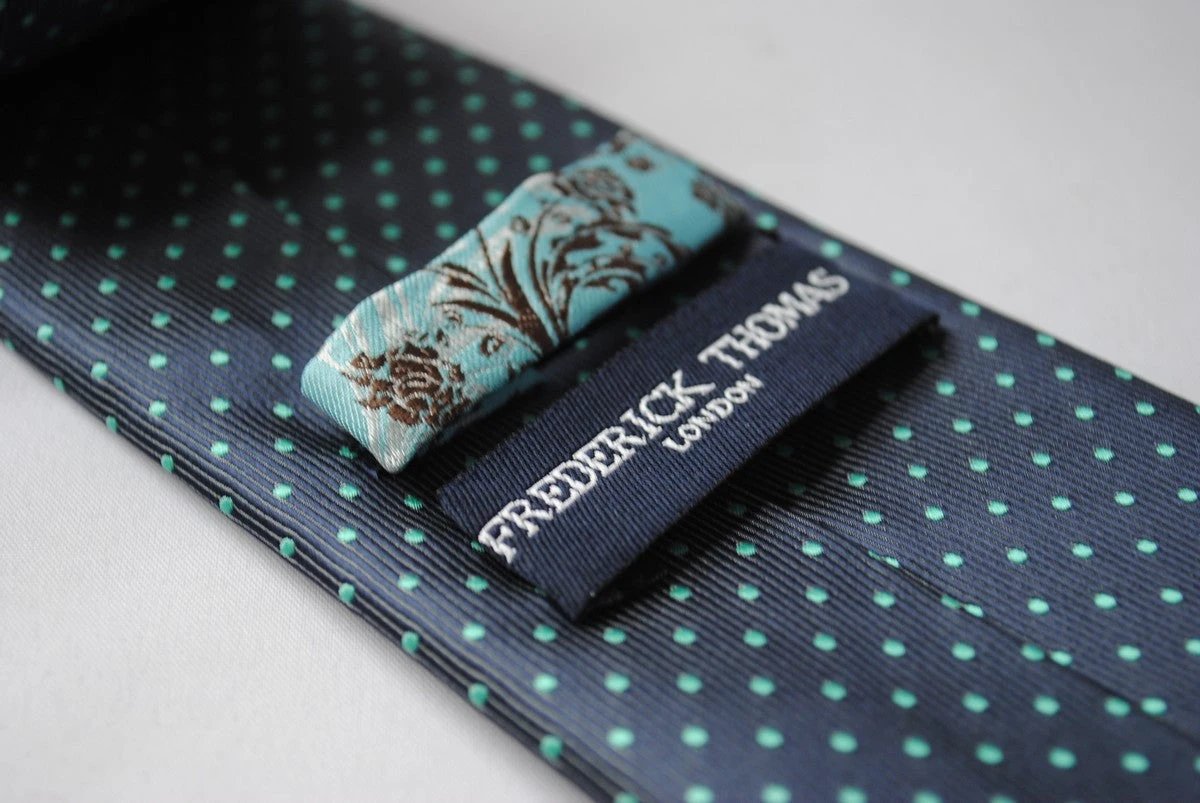 grey tie with turquoise pin spots by Frederick Thomas Handmade Mens Ties