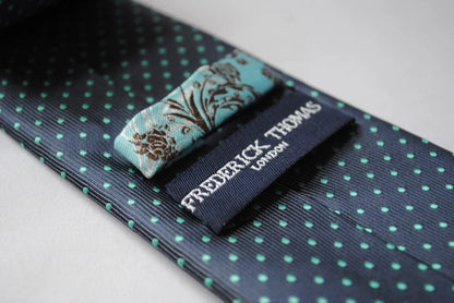 grey tie with turquoise pin spots by Frederick Thomas Handmade Mens Ties