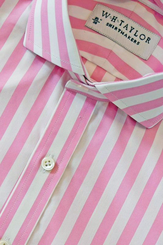 WH Taylor Shirtmakers Pink Butcher Stripe Poplin Men's Bespoke Shirt-2 by whtshirtmakers.com