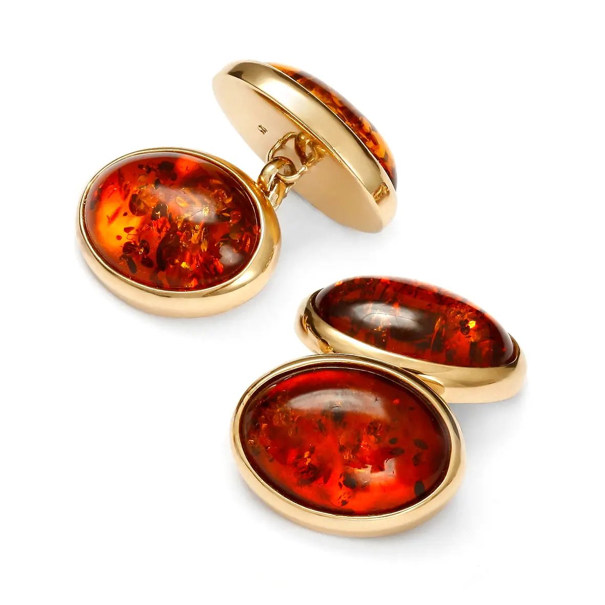 Baltic Amber Chain Sterling Silver Cufflinks In Gold by Benson & Clegg