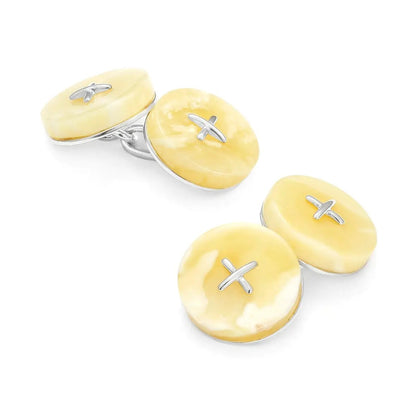 White Baltic Amber Button Sterling Silver Cufflinks by Benson & Clegg