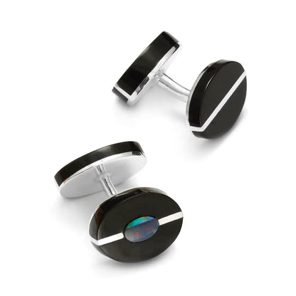 Baltic Jet With Opal Doublet Sterling Silver Cufflinks by Benson & Clegg