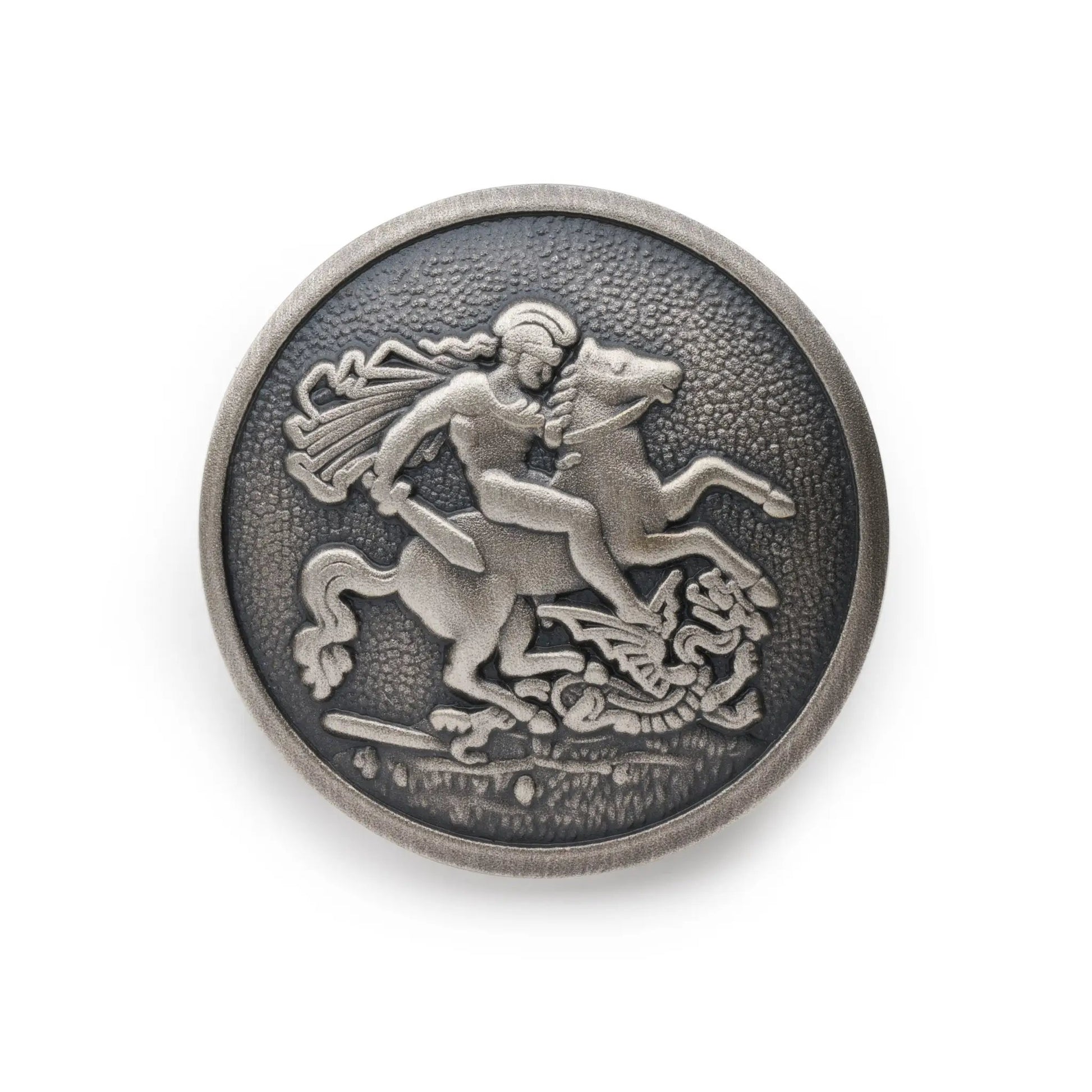 St George & The Dragon Blazer Button Set In Antique Silver by Benson & Clegg