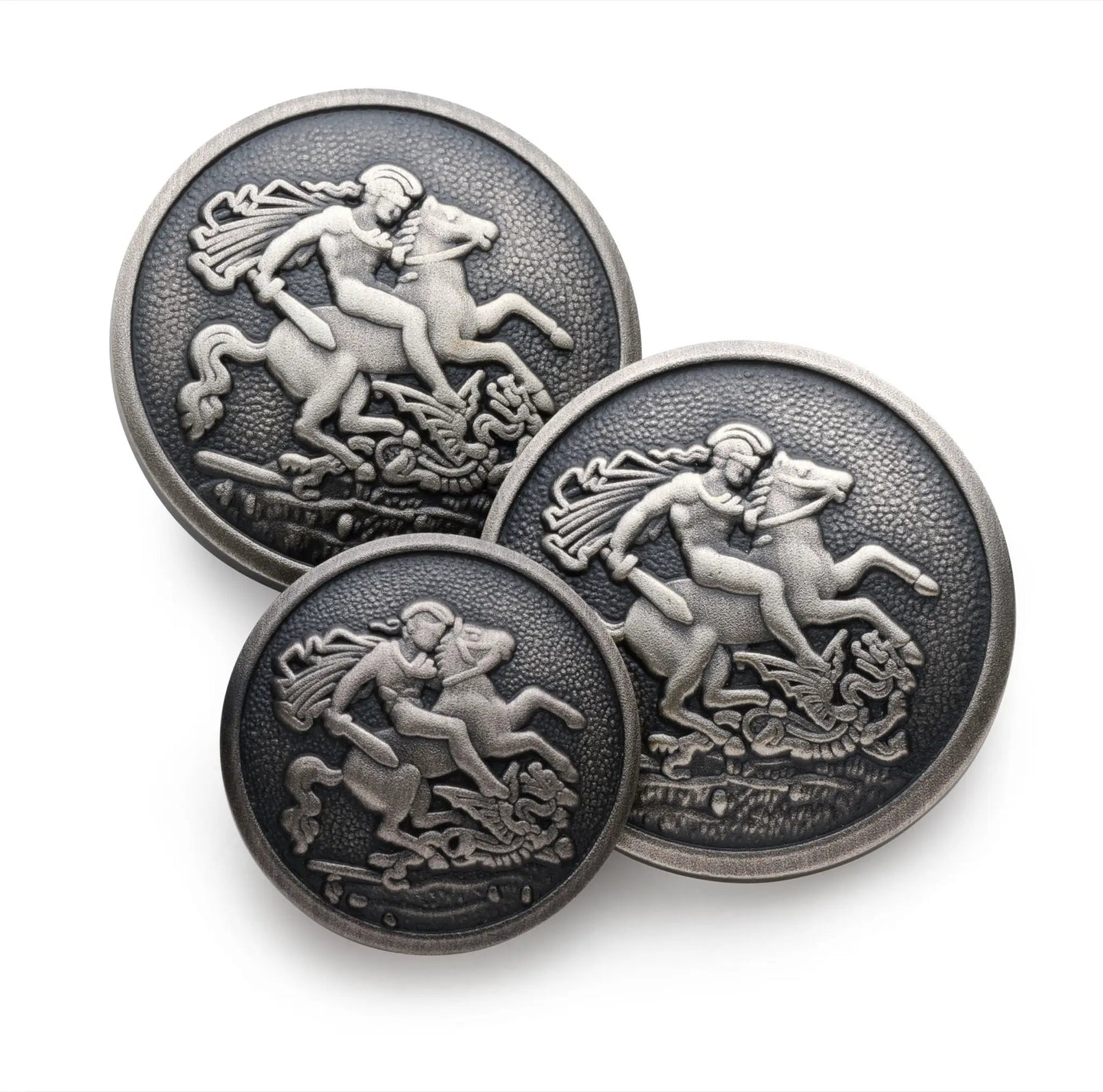 St George & The Dragon Blazer Button Set In Antique Silver by Benson & Clegg