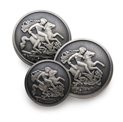 St George & The Dragon Blazer Button Set In Antique Silver by Benson & Clegg