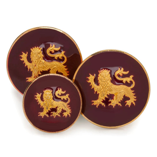 Lion Passant Guardant Blazer Button Set In Red Enamel by Benson & Clegg