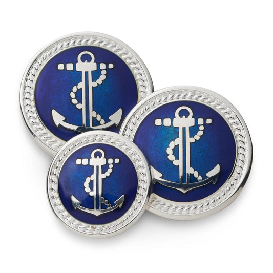 Anchor Blazer Button Set In Silver And Royal Blue by Benson & Clegg