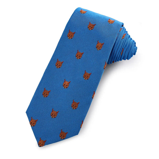 Fox Head Silk Tie in Azure Blue by Benson & Clegg