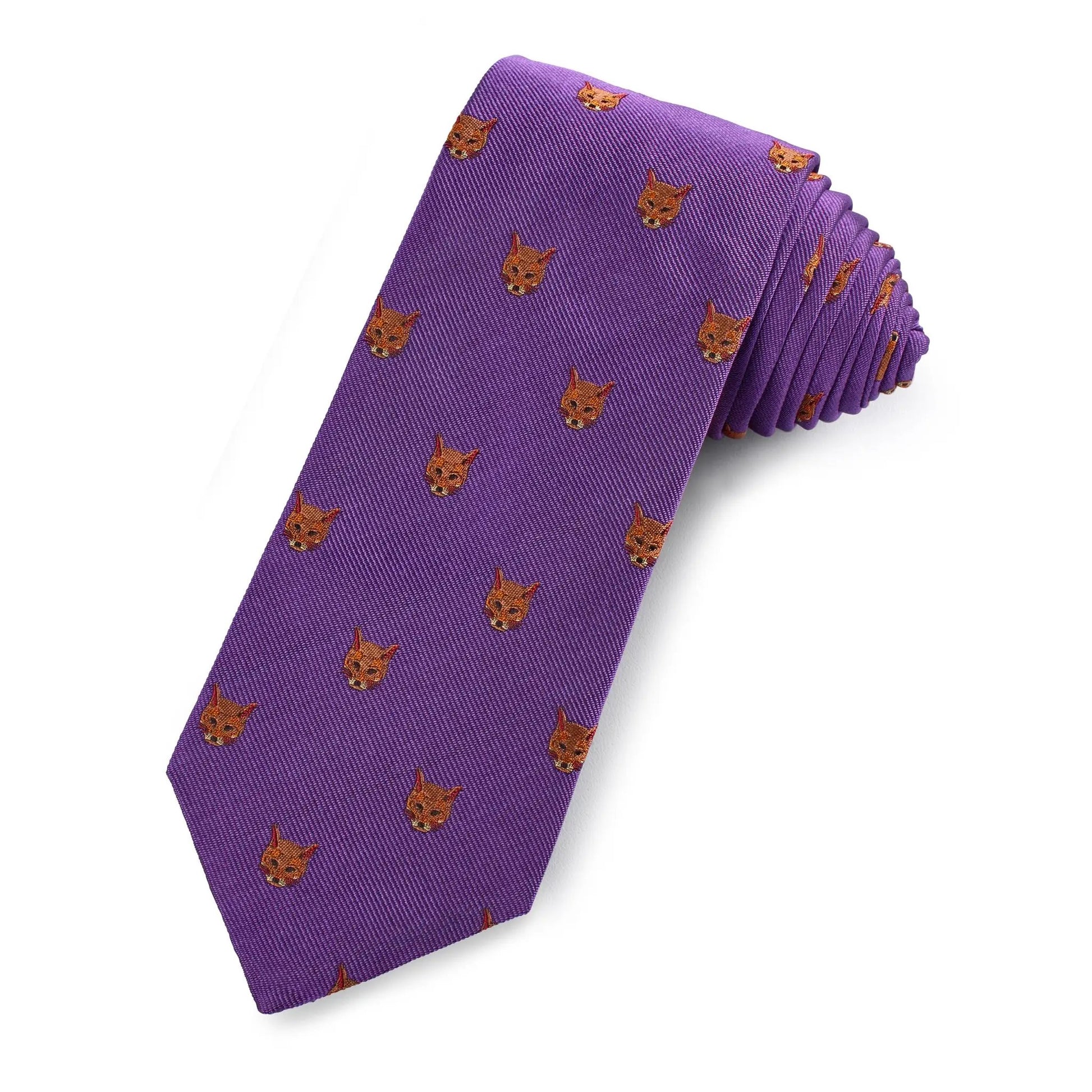 Fox Head Silk Tie in Regency Purple by Benson & Clegg