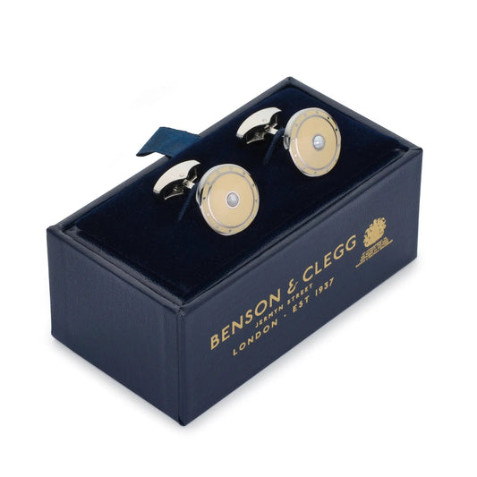 Halo Cufflinks In Ivory Gold by Benson & Clegg