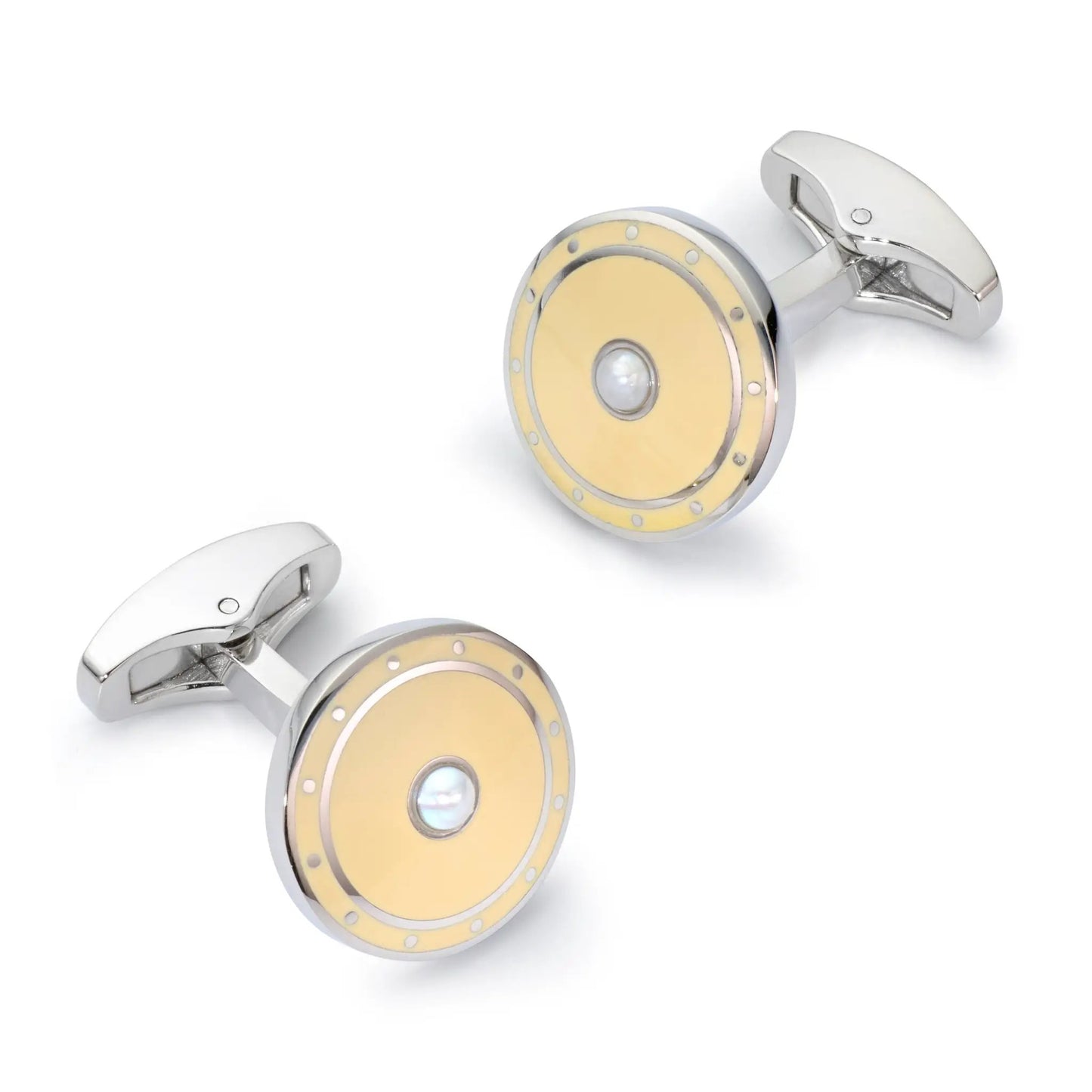 Halo Cufflinks In Ivory Gold by Benson & Clegg