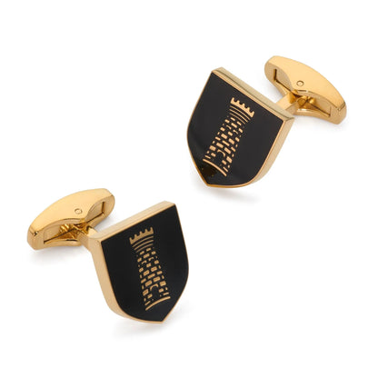 Heraldic Tower Shield Cufflinks In Onyx Black by Benson & Clegg