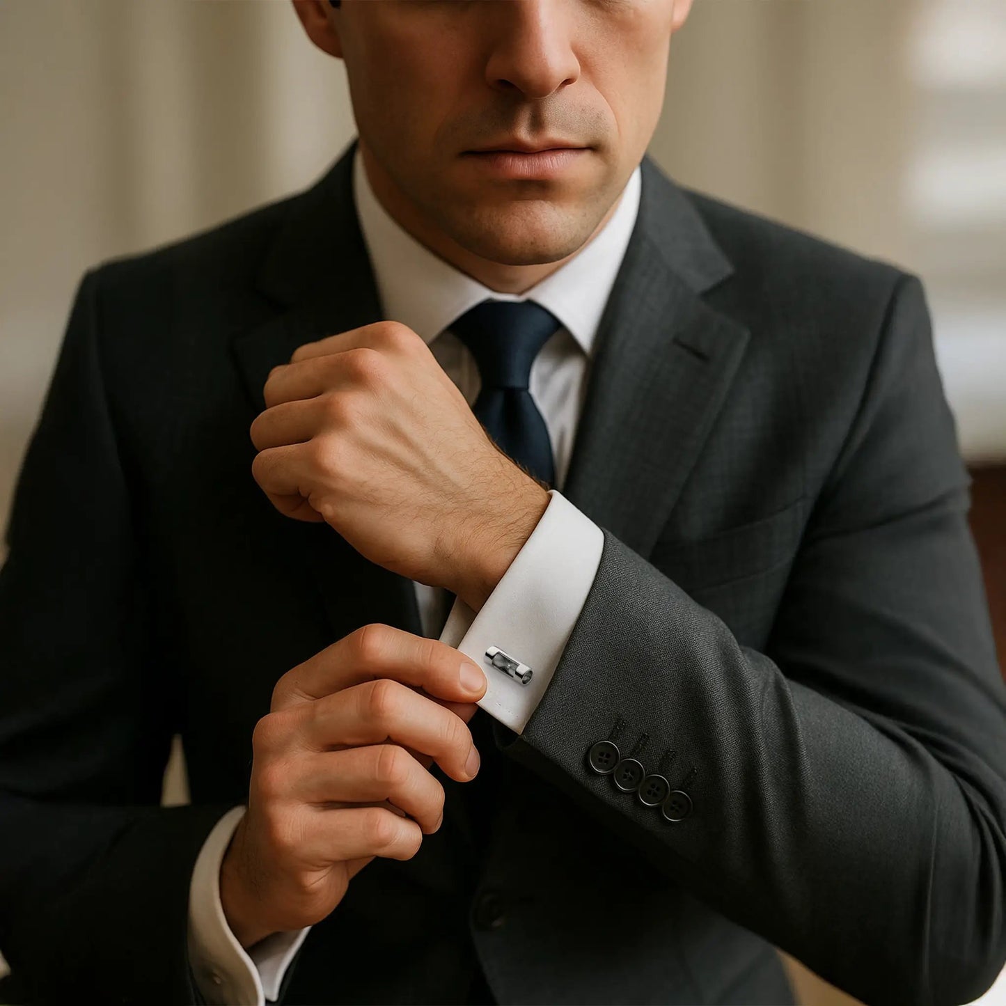 Hourglass Cufflinks In Silver by Benson & Clegg