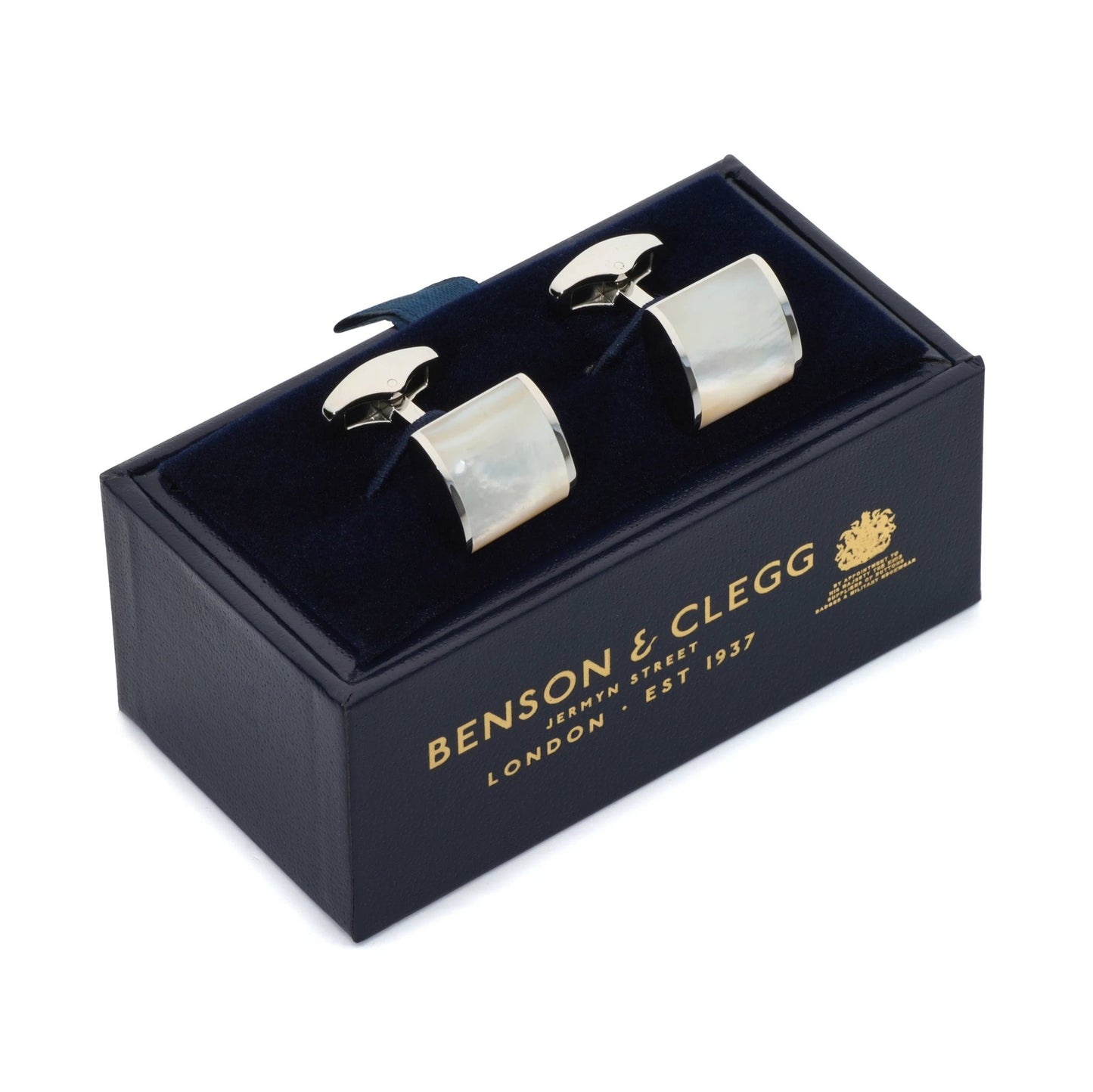 Neo Mother Of Pearl Cufflinks In Silver by Benson & Clegg