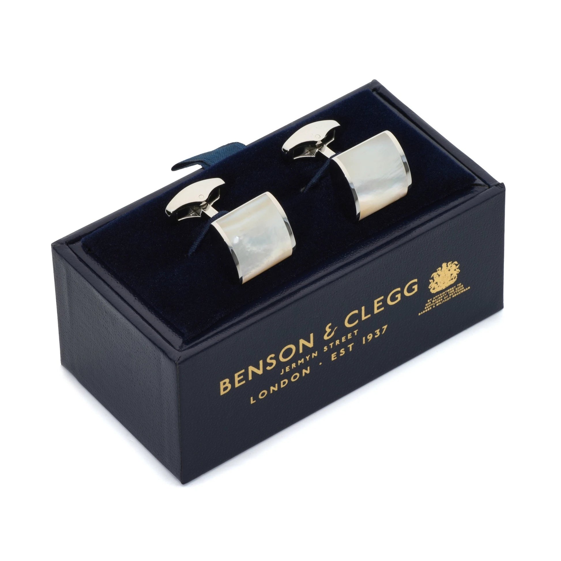 Neo Mother Of Pearl Cufflinks In Silver by Benson & Clegg
