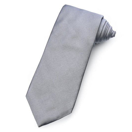 Plain Silk Reppe Tie In Pewter Silver by Benson & Clegg