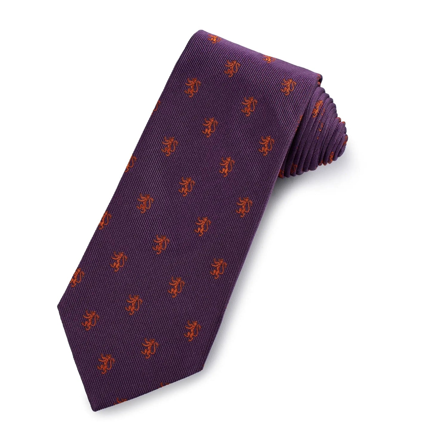 Rampant Lion Silk Tie In Purple by Benson & Clegg