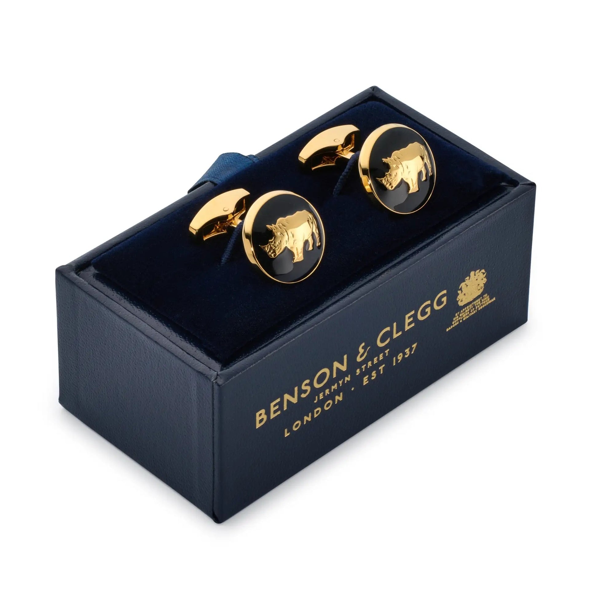 Rhino Cufflinks In Black by Benson & Clegg