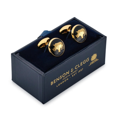 Rhino Cufflinks In Black by Benson & Clegg