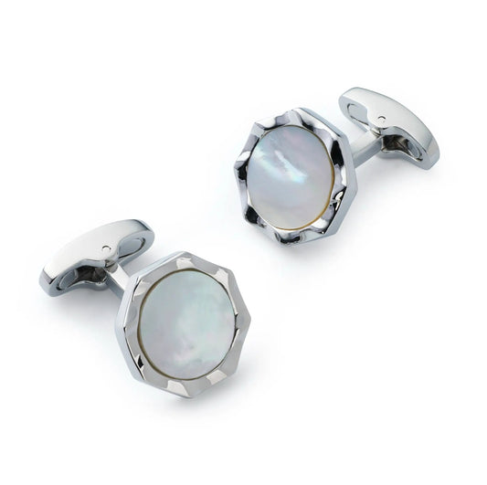 Signet Cufflinks In Mother Of Pearl by Benson & Clegg