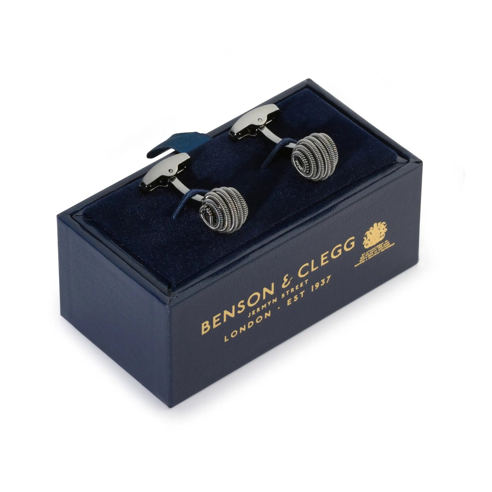 Spiral Cufflinks In Gunmetal by Benson & Clegg