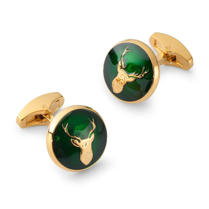 Stag Cufflinks In Forest Green by Benson & Clegg