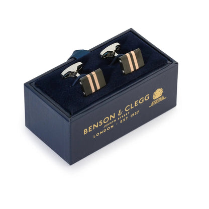 Stratos Cufflinks in Rose Gold & Black by Benson & Clegg